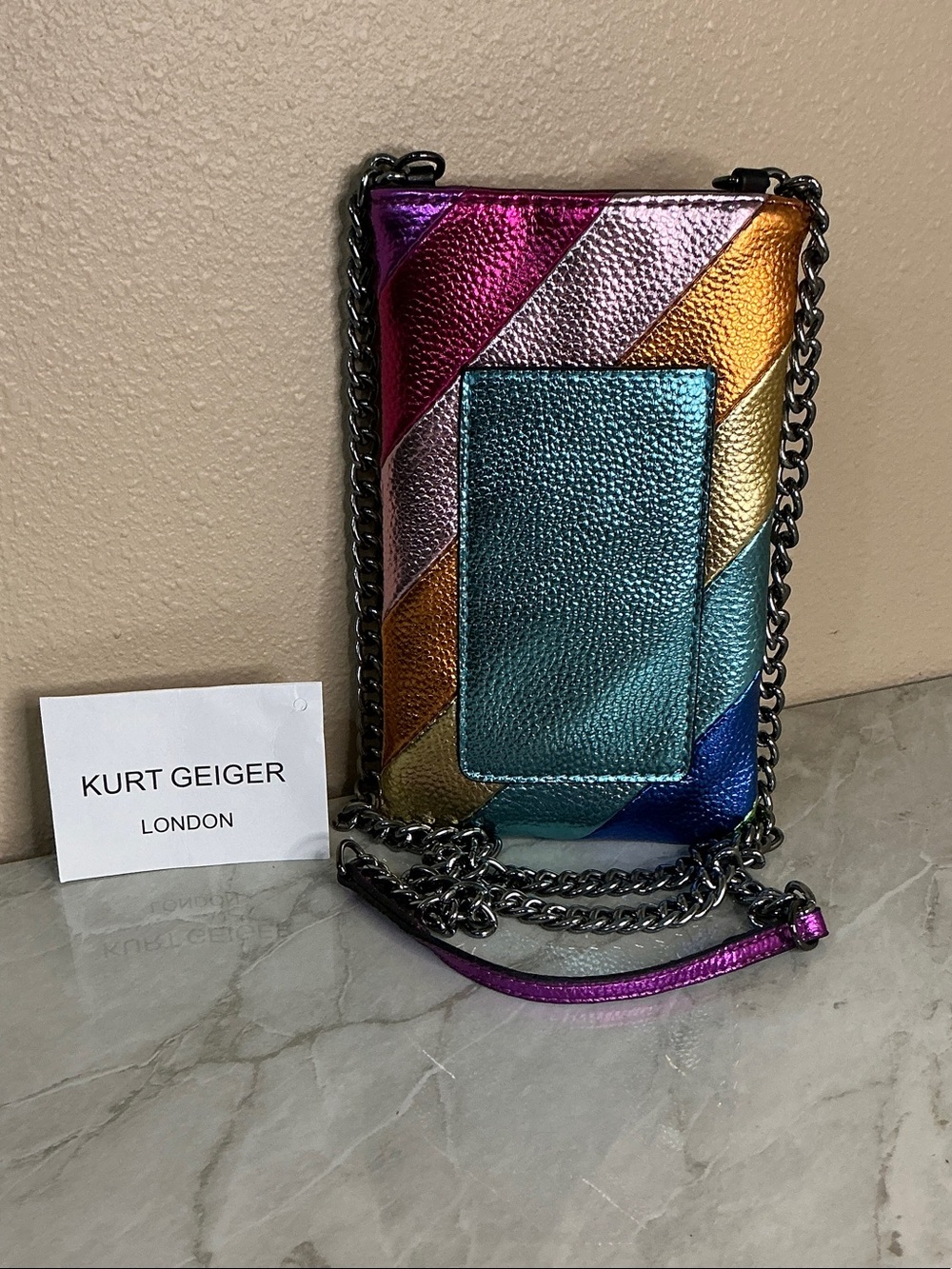 Kurt Geiger London Kensington metallic rainbow leather phone crossbody bag (EUC) - Picture 3 of 9